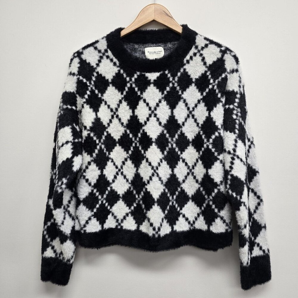 Abercrombie & Fitch Ultra Soft A&F Collection Argyle Sweater Crop Boxy Size M
